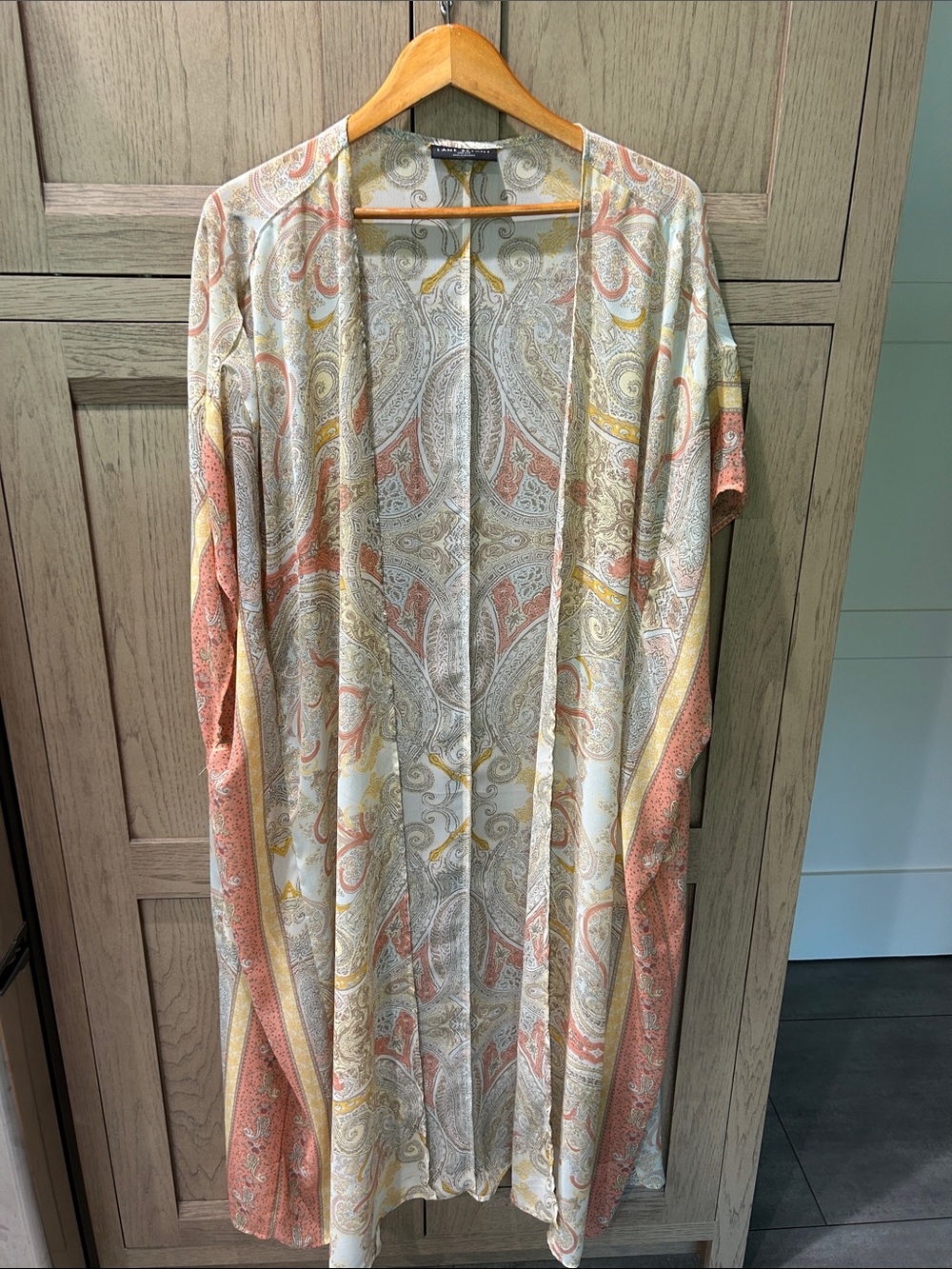 Lane Bryant Paisley Kimono Cardigan in Coral, Cream & Pale Gray